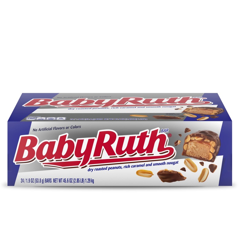 Baby Ruth, Chocolatey, Peanut, Caramel, Nougat, Individually Wrapped Full Size Candy, Great For Halloween Candy, 10.2 Oz, 24 Pack