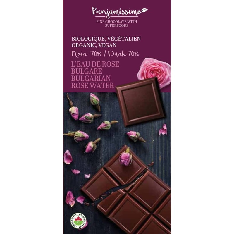Benjamissimo Organic Vegan Chocolate Bars 70g (Bulgarian Rose Oil Single) Bulgarian Rose Oil Single