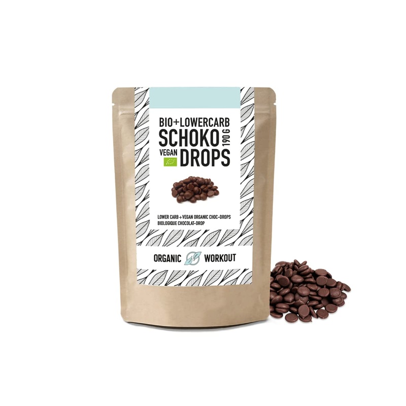 Bio Lower-Carb Schokodrops |Sweetened with erythritus without adding sugar* vegan for snacking or baking-sugar-free for low-carb & carbohydrate reduced or ketogenic diet organic workout dark chocolate 1er