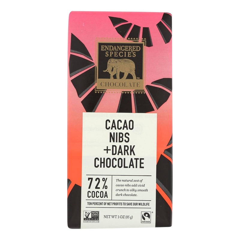 Endangered Species Chocolate Cacao Nibs + Dark Chocolate 72% Cocoa 3 oz (85 g)