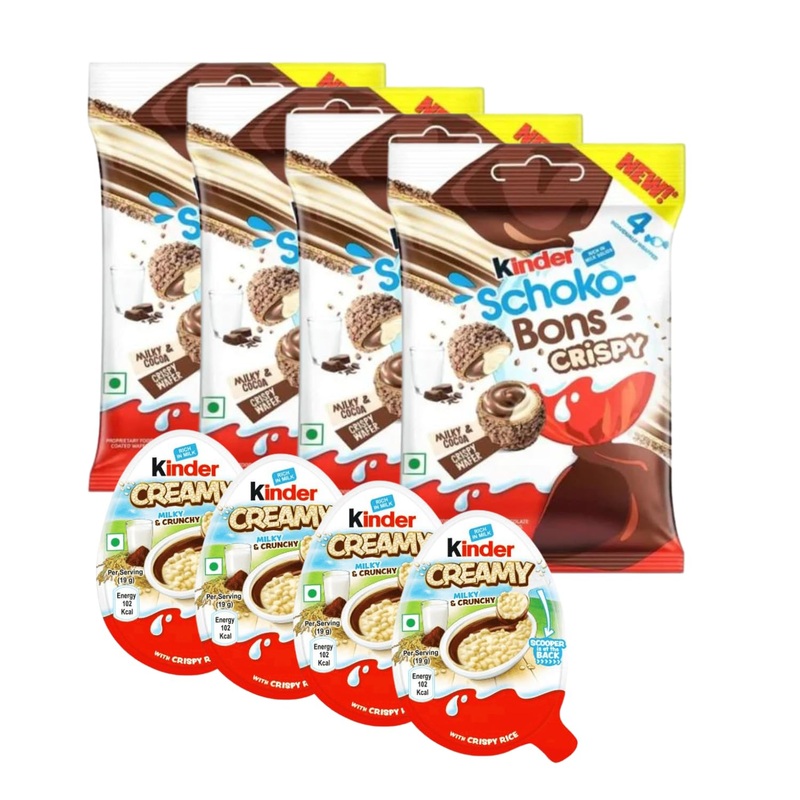 Kinder Schokobons Crispy Mini & Creamy Mix-Pack – Large pack with 4x Crispy and 4x Creamy for moments of enjoyment
