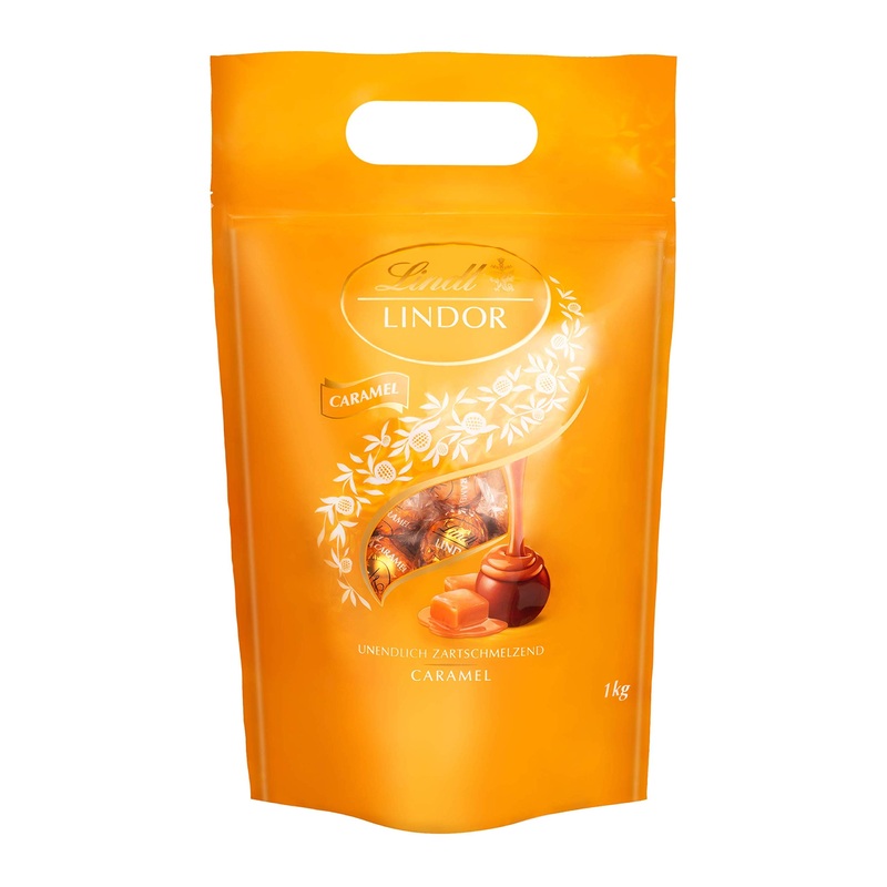 Lindt chocolate |Lindor chocolate balls caramel |1 kg bag |Reclaceable |approx. 80 balls milk chocolate with caramel cream filling | chocolate gift