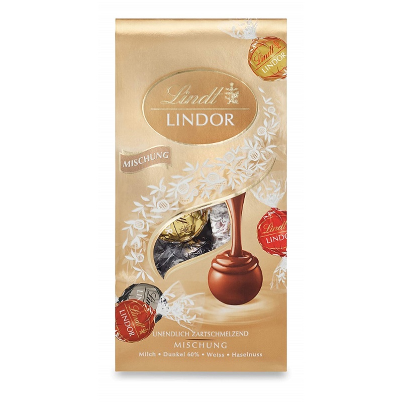 Lindt chocolate lindor mixture |137 g bag |approx. 10 balls with a delicate melting filling in the varieties milk dark 60% white hazelnut |Praline gift |Gift mixture 137 g (1 Pack)