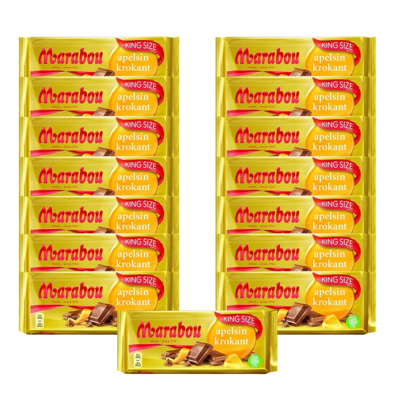 Marabou Apelsin Krokant chocolate 15 x 250 g – delicately melting milk chocolate with crispy orange – unique delicious Swedish candy – orange 15 pieces (1 Pack)