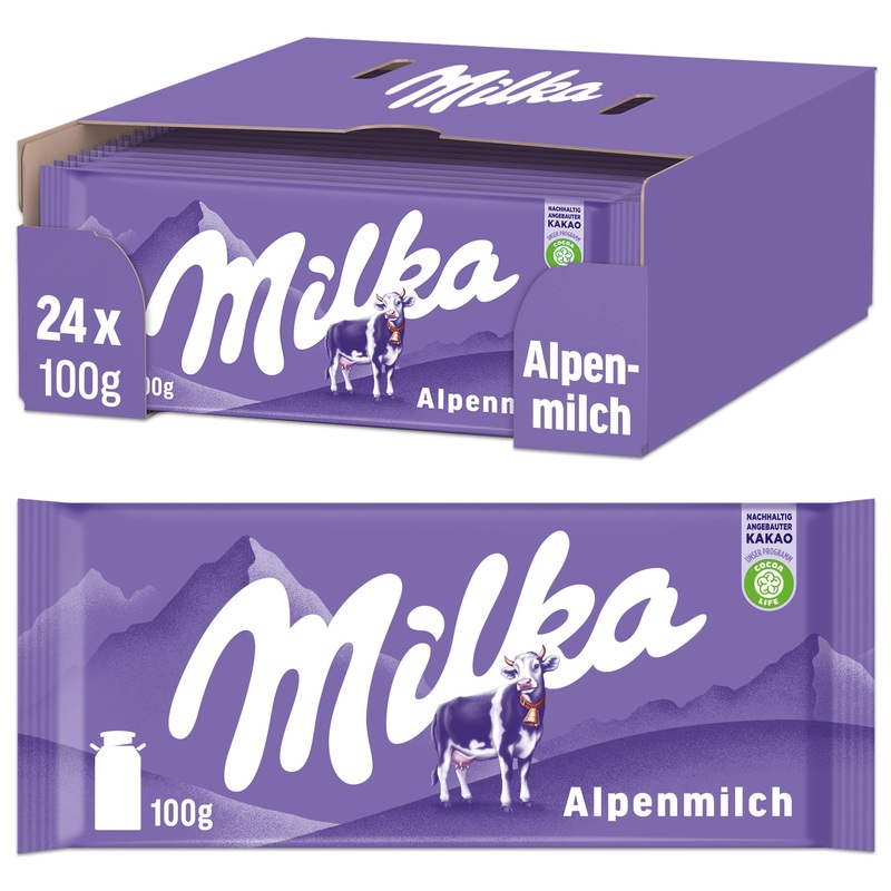 Milka Alpine Milk Bar 24 x 100g delicate Milka Alpine Milk chocolate bar even more chocolaty