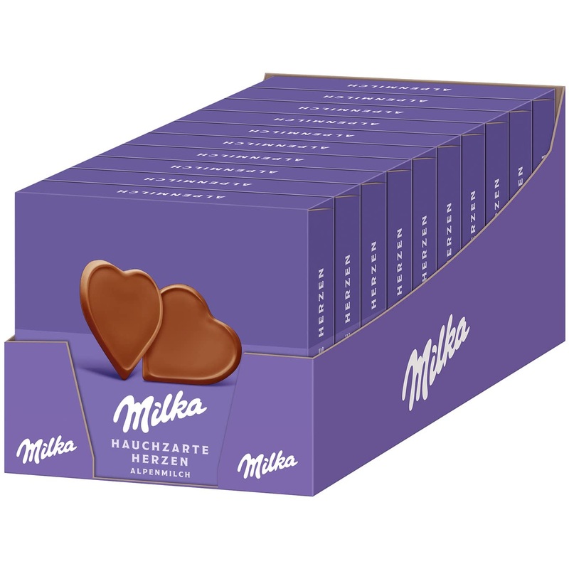 Milka Delicate Hearts 10 x 130g delicately melting Milka Alpine milk chocolate as heart-shaped chocolate bars 130 g (pack of 10)