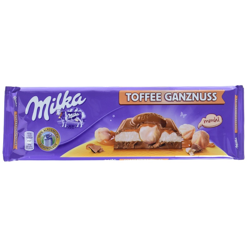 Milka Toffee Whole Nut 4 x 300g large bar delicately melting chocolate bar with creamy caramel and whole hazelnuts