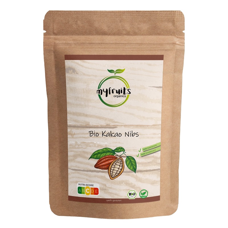 Myfruits Bio Kocao Nibs 1800g cocoa without additives without sugar gently roasted for a chocolate -more taste for baking or for muesli 1800g XXL pack