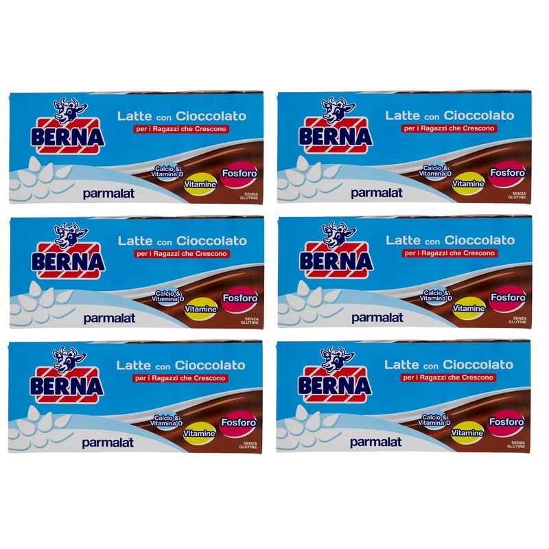 Pack of 6 Milk Parmalat Berna Latte Con Cioccolato with Chocolate (3 x 200 ml)