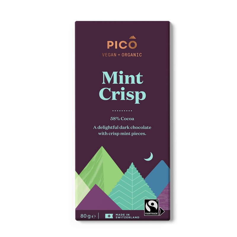 Pico Chocolate – Mint Crisp and Dark Chocolate Vegan Bars made with Natural Ingredients Organic Handcrafted Swiss Mint Chocolate – 1 x 80g