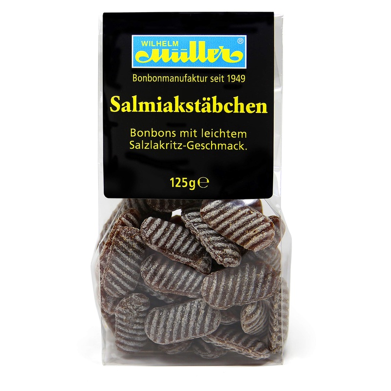 Salmiak sticks sweets with a light salty liquorice flavour (10 bags – 10% discount) Salmiak sticks 125 g (pack of 10)