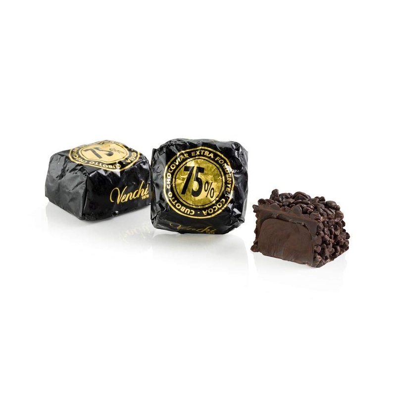 Venchi – Chocoviar cubes 75% – chocolates with “cuor di cacao” filling extra dark chocolate and 75% chocoviar granules – 1 kg large pack – vegan – gluten -free