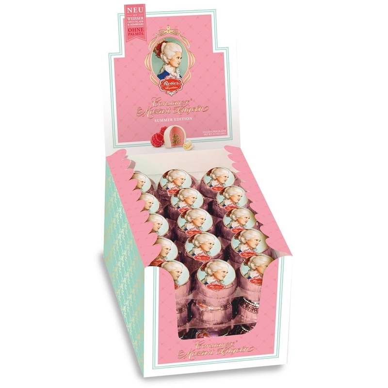 Vine white Constanze Mozart balls raspberry chocolates made of white chocolate marzipan nougat great gift 45-set box raspberry chocolate 45 pieces (1 Pack)