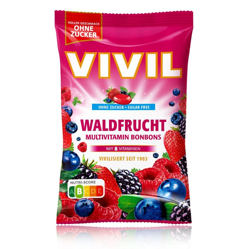 Vivil Waldfruch with 8 vitamins 1 bag multivitamin candy with forest fruit taste without sugar & vegan 1 x 120g forest fruit 1 bag
