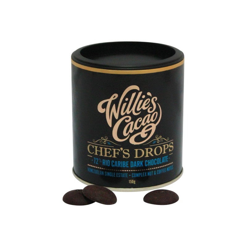 Willie’s Cacao – Couverture Chocolate – Chef’s Drops Rio Caribe 72% Dark chocolate – 150g x 6 – Coffee nutty notes – For cooking & baking – Vegan
