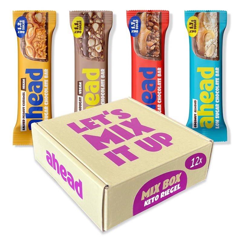 AHead bar trial package – 12x keto bar without added sugar – max. 1.7g sugar* & 6g net carbs per low carb bar – healthy snacks with sugar -free chocolate – low carb sweets