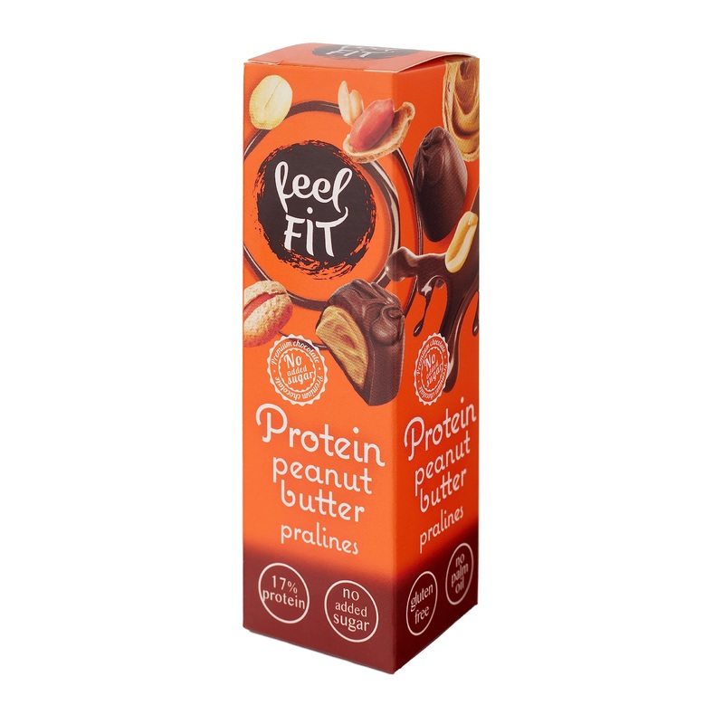 Feel fit chocolates with peanut butter in Belgian whole milk chocolate sweets without sugar 17% protein gluten-free 24- Pack (24 x 33 g)