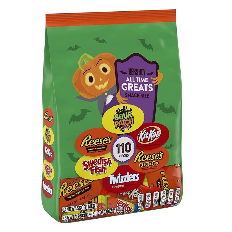 Hershey and Mondelez Assorted Chocolate, Peanut Butter, Fruit Flavored Snack Size Candy, Halloween, 49.83 oz Bulk Variety Bag (110 Pieces)