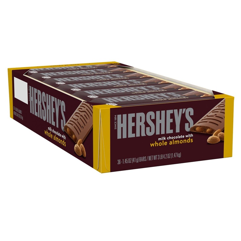 HERSHEY’S Milk Chocolate with Almonds Candy, Bulk, 1.45 oz Bars (36 ct)