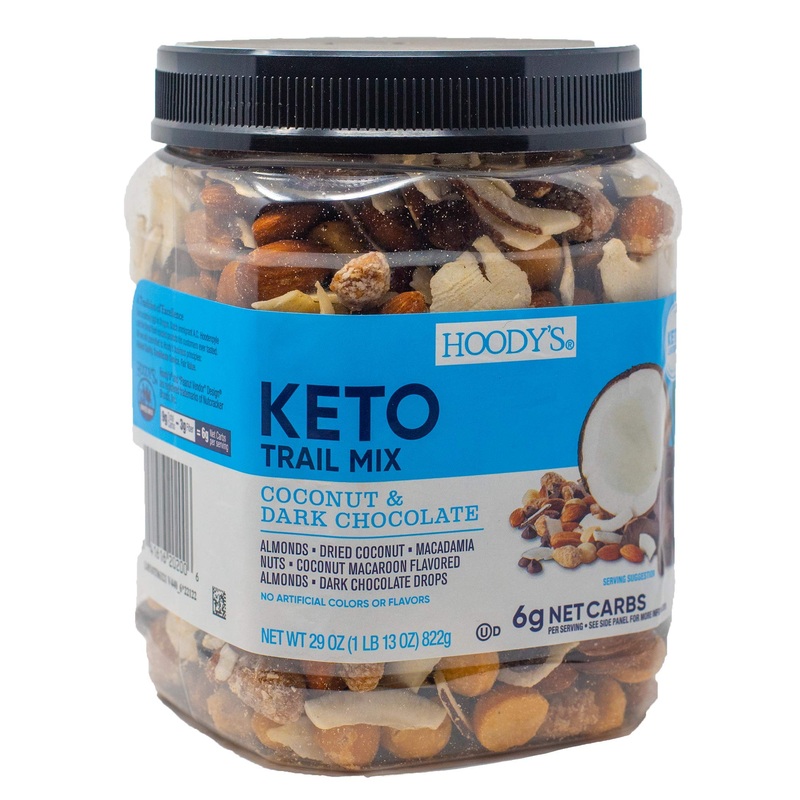 Hoody’s Keto Trail Mix- Coconut & Dark Chocolate- Almonds, Coconut, Macadamia, Macaroon Flavored Almonds, Dark Chocolate Drops