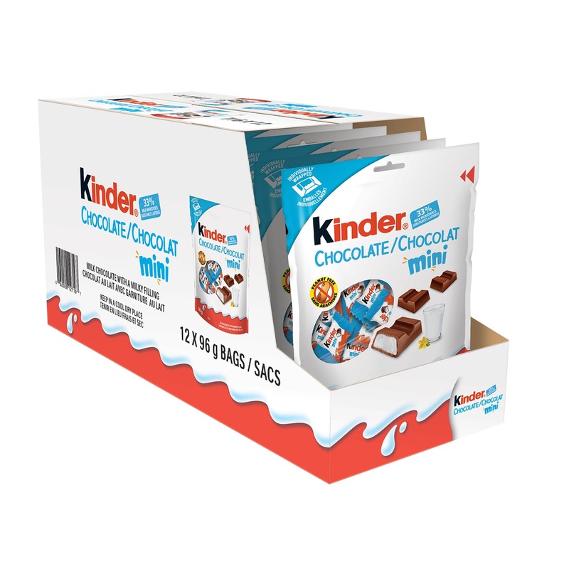KINDER CHOCOLATE/CHOCOLAT Bar Mini Milk Chocolate Candy Bar with a Milky Filling 16 Individually Wrapped Milk Chocolates Per Bag (12 pack) Kinder Chocolate Mini 12 bags (16 pieces each)