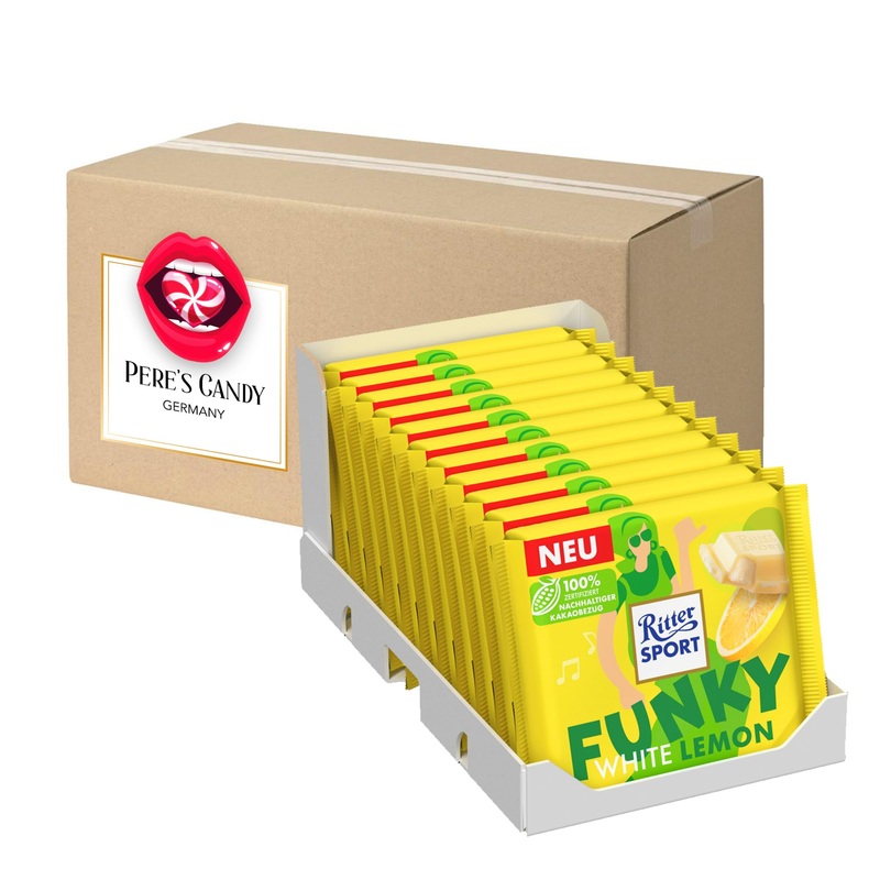 Knight Sport Funky White Lemon filled white chocolate with lemon cream 11 Pack (11x100g) with gift from Pere’s Candy White Lemon 11 Pack