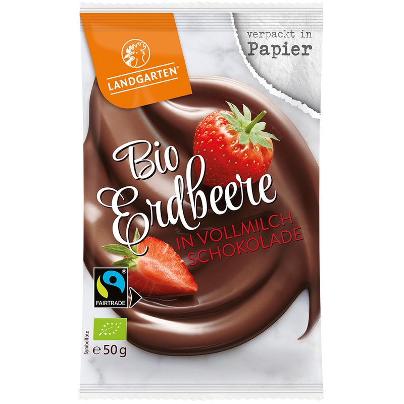 Landgarten | Organic strawberry in milk chocolate | 1 pack (50 g) strawberry in milk chocolate