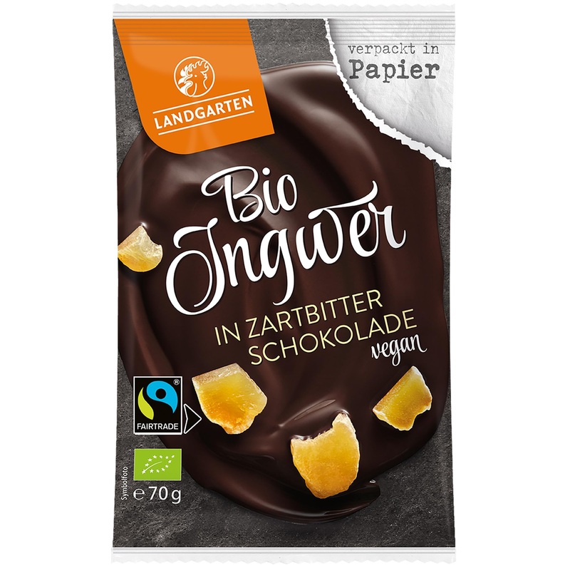 Landgarten | Vegan organic ginger in dark chocolate | 1 pack (70 g) Ginger in dark chocolate 70 g (1 pack)