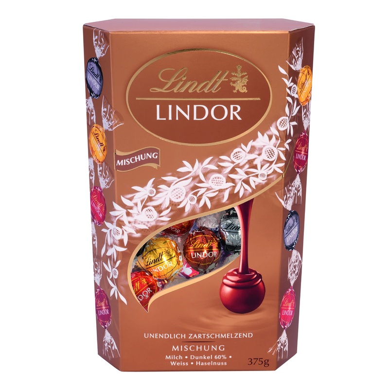 Lindt chocolate lindor balls mix375 g Cornet |Chocolate balls with a delicate melting filling (whole milk white dark and hazelnut | chocolate gift | chocolate gift