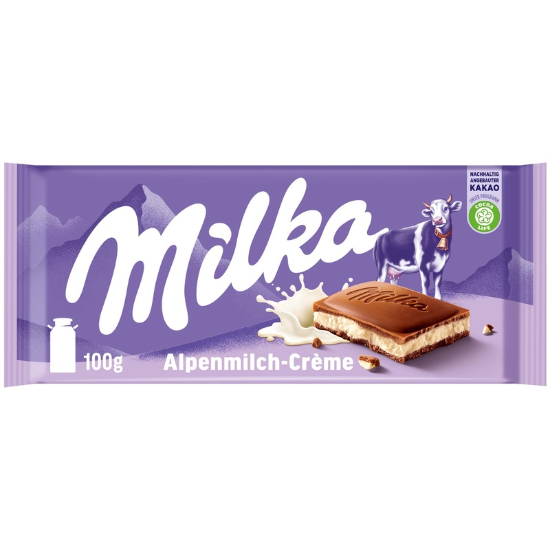Milka Alpen-Milchcr me 1 x 100g I Alpine milk chocolate I with alpine milk cr me filling i Milka chocolate made of 100% alpine milk i panel chocolate