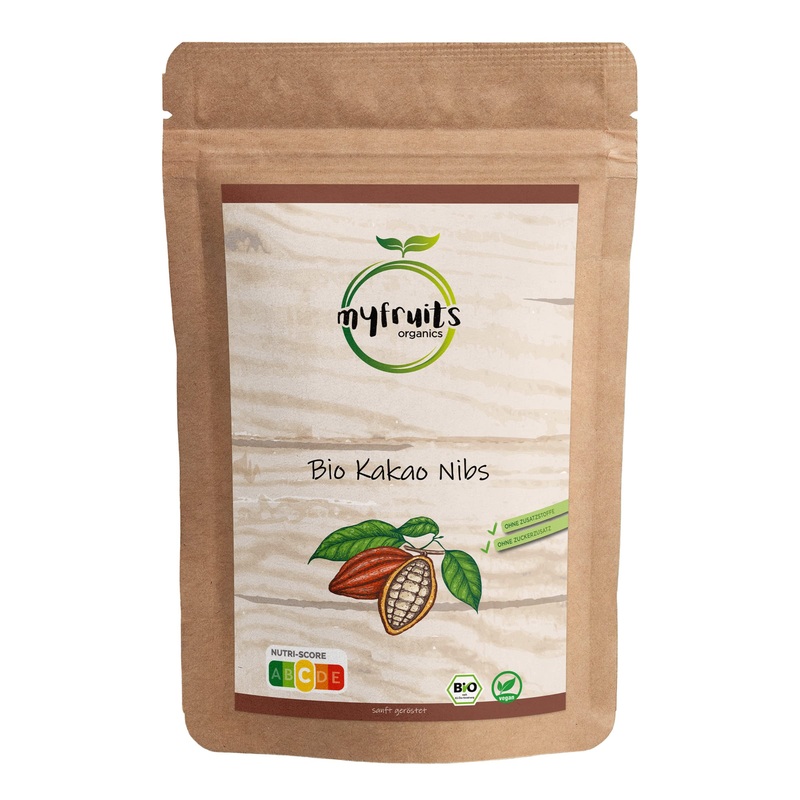 Myfruits Bio Kocao Nibs 1000g cocoa without additives without sugar gently roasted for a chocolate tasty for baking or for muesli 1 kg (1 Pack)