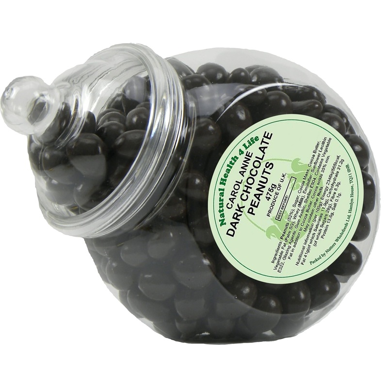 Natural Health 4 Life Carol Anne Confectionery Dark Chocolate Peanuts 475 g in Recyclable Gift Jar (1 Jar)