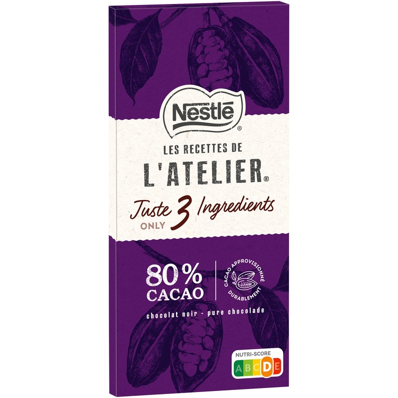 Nestl Les Recettes de L’Atelier – 80% Dark Chocolate Bar Just 3 Ingredients – 100g