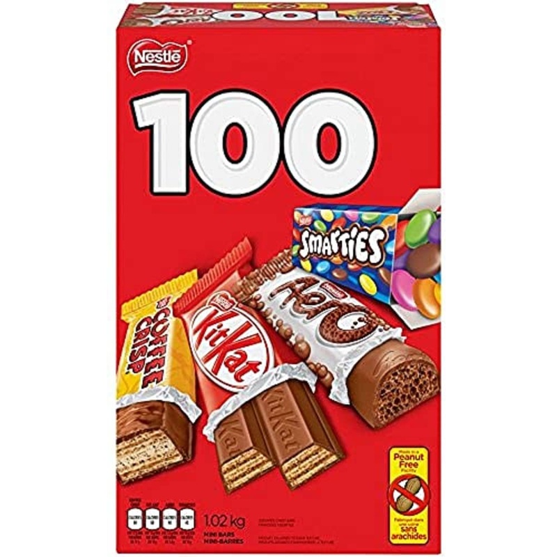 NESTL Mini Halloween Assorted Chocolate & Candy – KITKAT Coffee Crisp AERO Smarties – 1.02 kg (Pack of 100 Mini Bars) Chocolate 100 Count (Pack of 1)