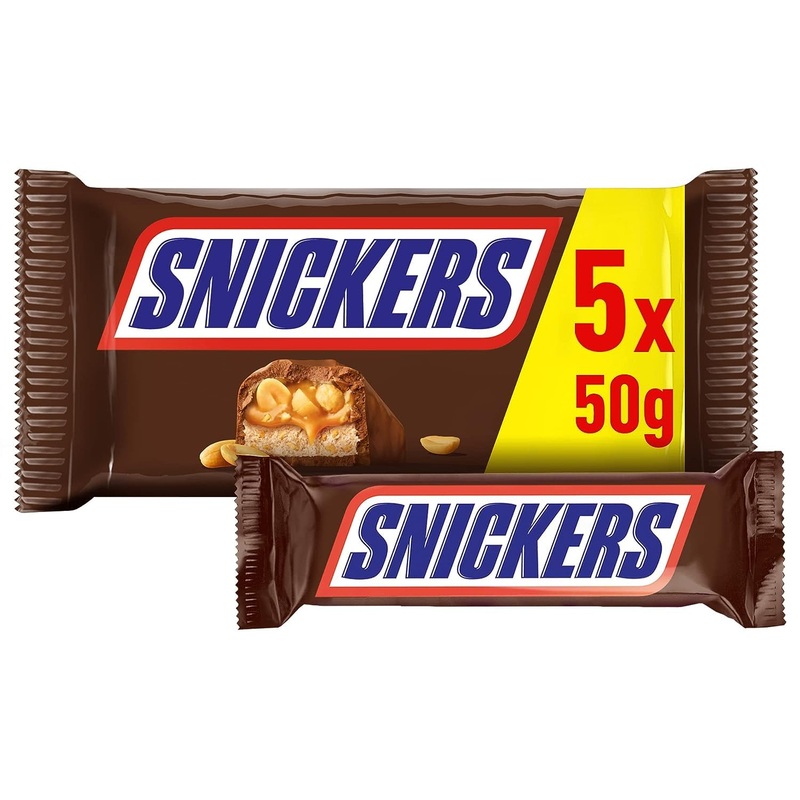 Snickers chocolate bar peanuts caramel a pack of 5 bars | Football snack | (1 x 5 x 50 g) 5 pieces (1 pack)