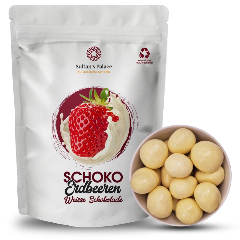 Sultan s Palace Free -dried strawberries in white chocolate – 200 g – fruity and crisp – chocolate fruits – gift idea chocolate 200 g