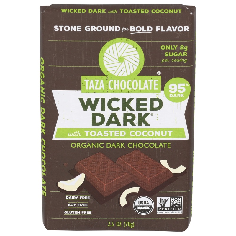 TAZA CHOCOLATES Organic Toasted Coconut & Wicked Dark Chocolate Bar, 2.5 OZ