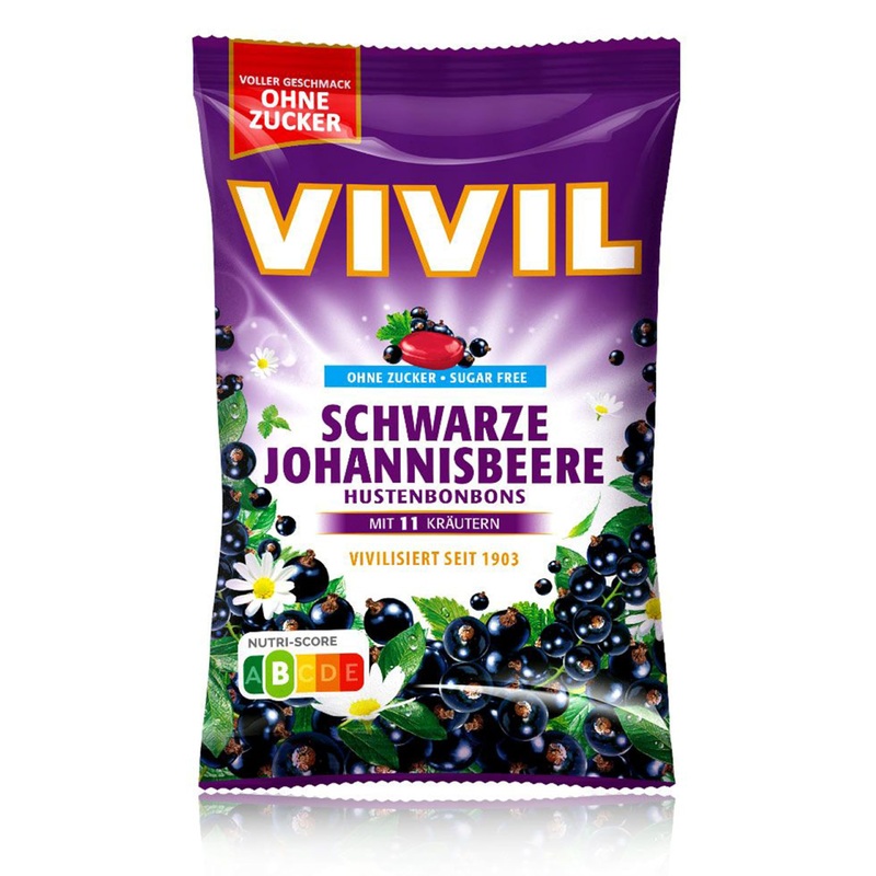VIVIL Blackcurrant Cough Drops without Sugar | 120g Blackcurrant 1 Bag