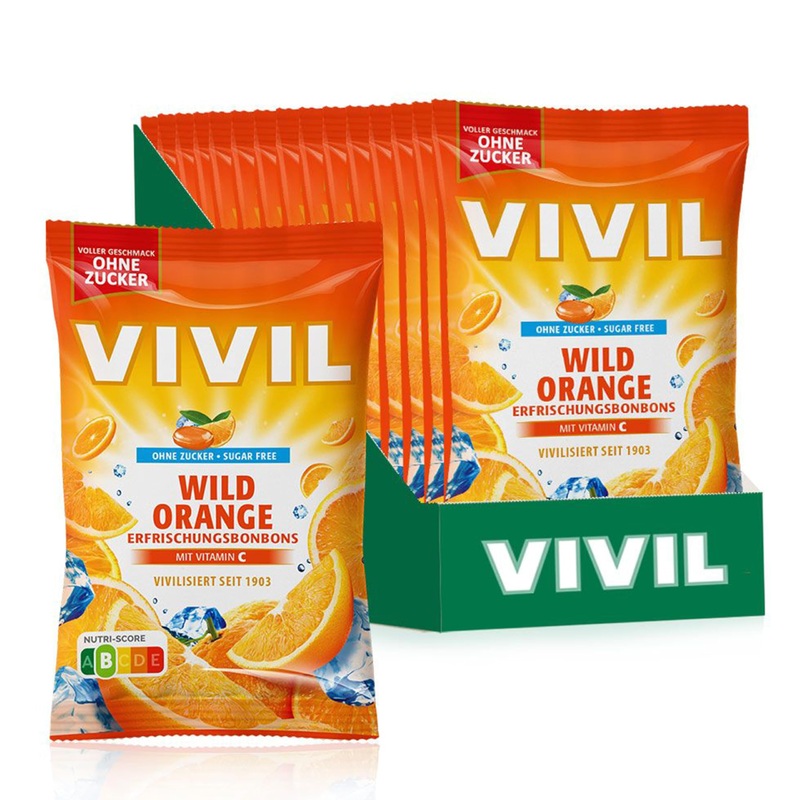 Vivil Wild Orange with vitamin C 15 bags refreshing candies with orange taste sugar -free & vegan 15 x 120g wild orange 15 bags