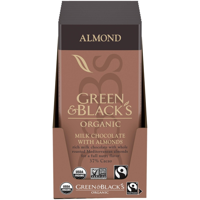 Green & Black’s Organic Milk Chocolate with Almonds Bar, 34% Cacao, 10 – 3.17 oz Bars