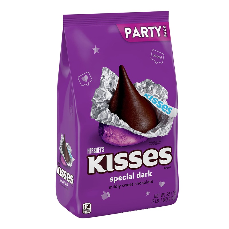 HERSHEY’S KISSES SPECIAL DARK Mildly Sweet Chocolate Candy, Individually Wrapped, 32.1 oz Bulk Party Pack