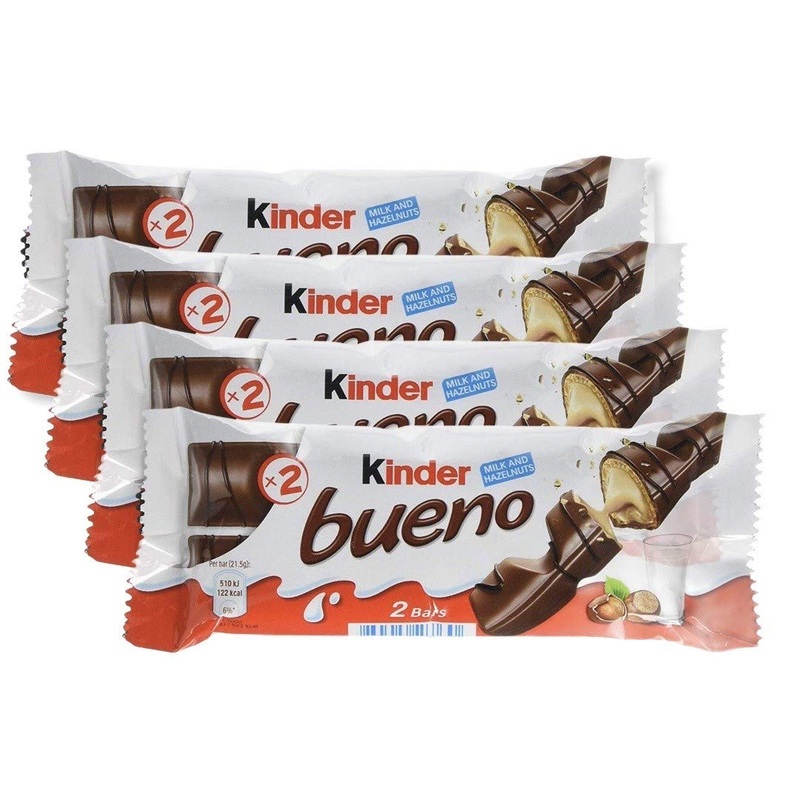 Kinder Bueno Milk Chocolate and Hazelnut Cream Candy Bar 4 Packs 2 Individually Wrapped Bars Per Pack