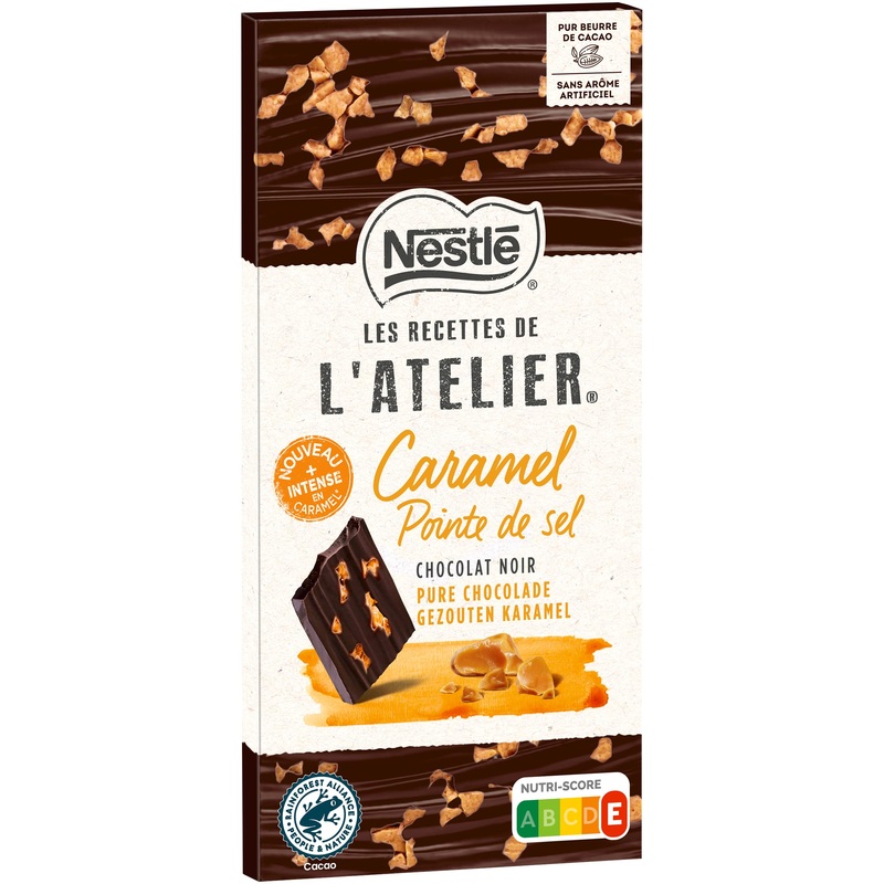 LES RECETTES DE L’ATELIER Nestl Les Recettes de L’Atelier – Dark Chocolate Tablet with Caramel Tip of Salt – 100 g
