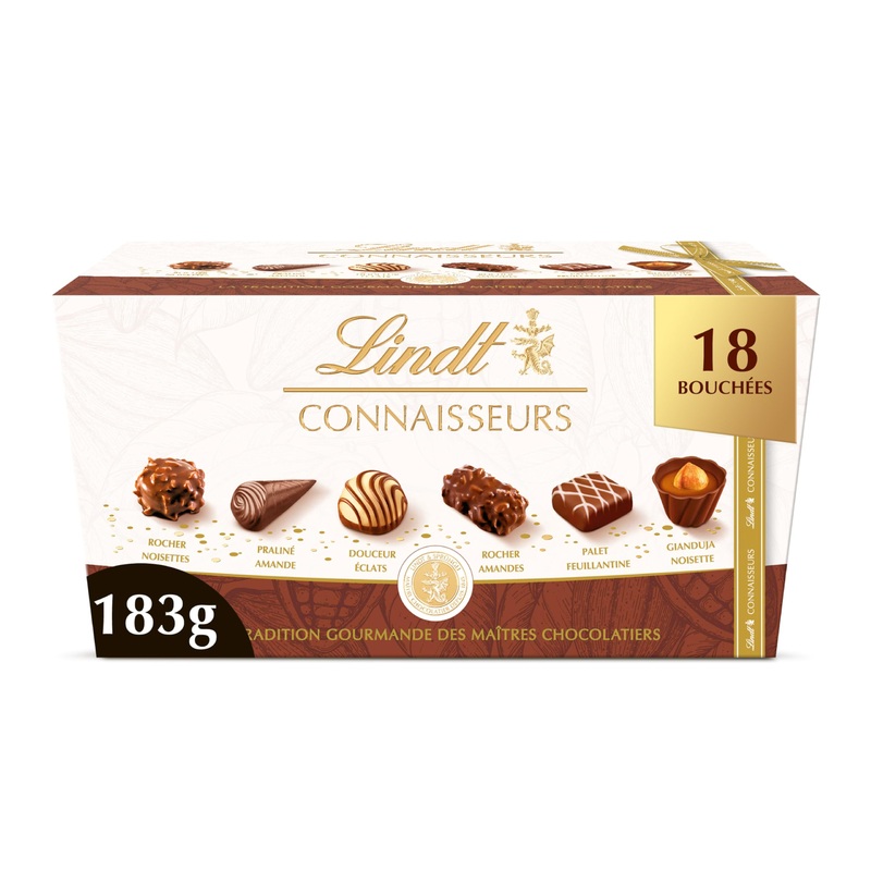 Lindt – Box of CONNAISSEURS Chocolates – Assortment of Pralines and Gianduja 183g