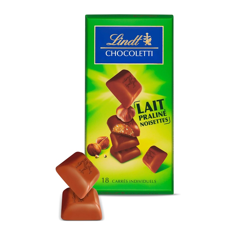 Lindt – Chocolate Hazelnut Praline Milk Squares – Milk Chocolate – 100g – Pack of 5