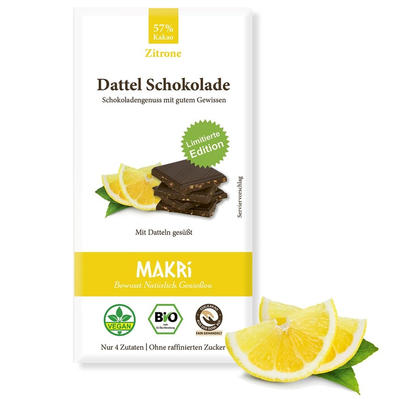 Makri Bio Dattel chocolate – without refined sugar sweetened with dates vegan & fair trade (10 plates lemon 57%) lemon 57% 10 plates