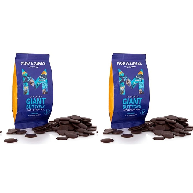 Montezuma’s 74% Cocoa Giant Dark Chocolate Buttons Gluten Free & Organic 180g Bag (Pack of 2)