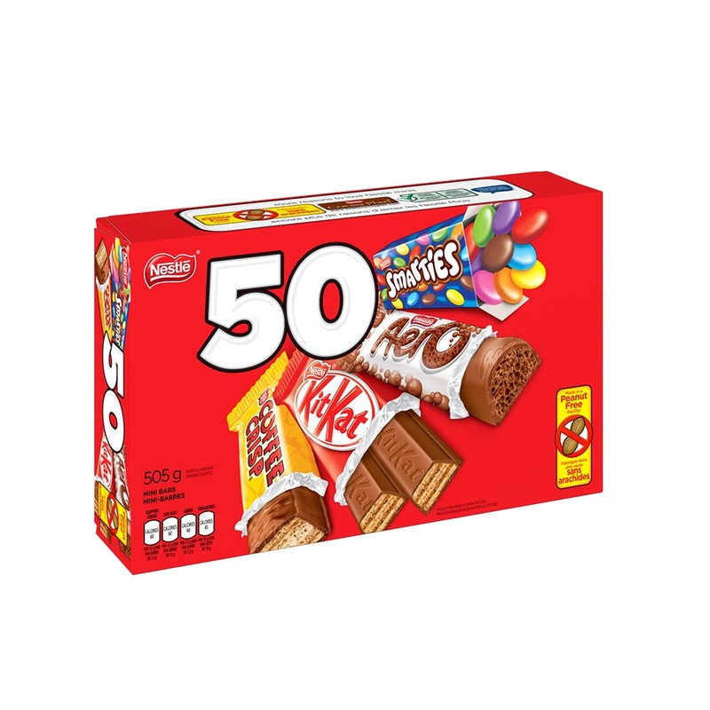 Nestle Mini Assorted Chocolate & Candy – KITKAT Coffee Crisp Aero Smarties – 505 g (Pack of 50 Mini Bars) Unflavored 50 Count (Pack of 1)