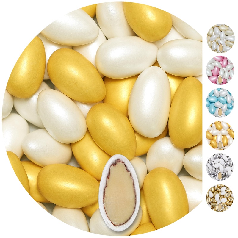 One on 1kg wedding almond conchiglia mix white-gold metalic matt almonds wedding sugar almonds confetti bathroom seceri guest gifts sugar almonds baptismal tanks cany bar sweets white-gold mix