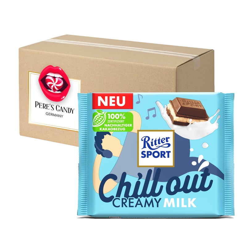 Ritter Sport Chill Out Creamy Milk Filled Milk Chocolate 5-pack (5x100g) with gift of Pere’s Candy Creamy Milk 5-pack